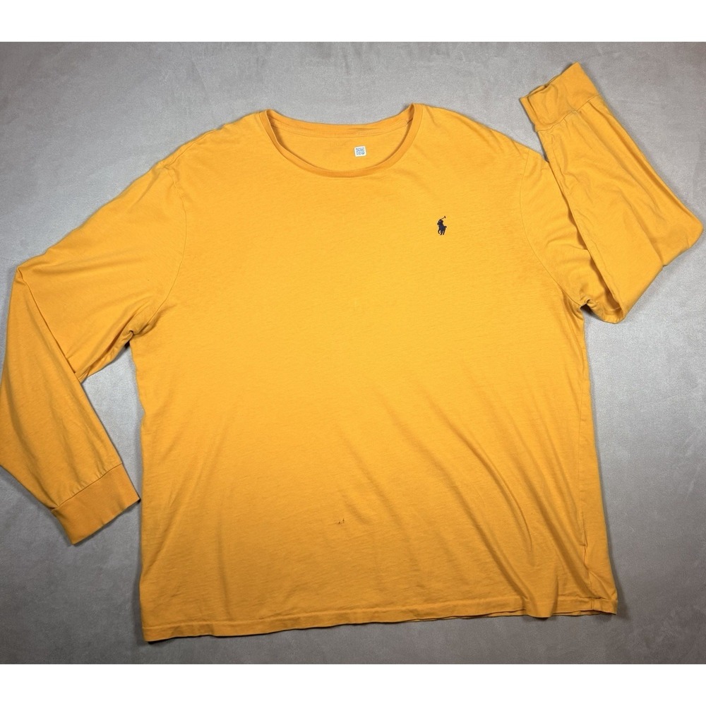 Polo Ralph Lauren T Shirt Men's Yellow Pony Logo Crewneck Cotton Tee Long Sleeve - Picture 2 of 13